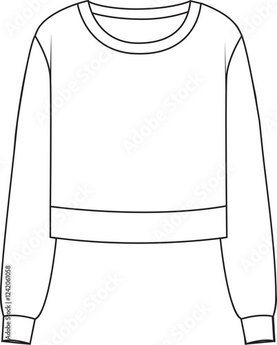 Women's Basic Crop Sweatshirt.  Technical fashion Sweatshirt illustration. Flat apparel sweat template front, white colour. Unisex CAD mock-up.