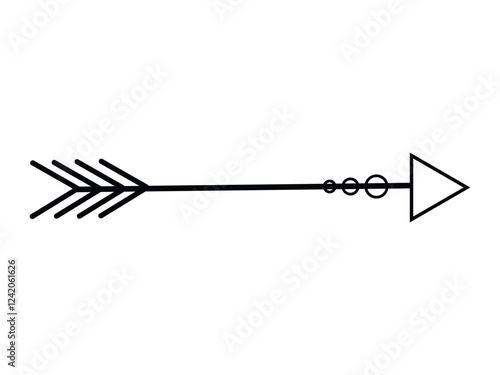 Black silhouette of arrow isolated on white background. Concept of traditional archery, hunting, direction, Native American heritage, craftsmanship, cultural significance. Print, Icon, Design Element