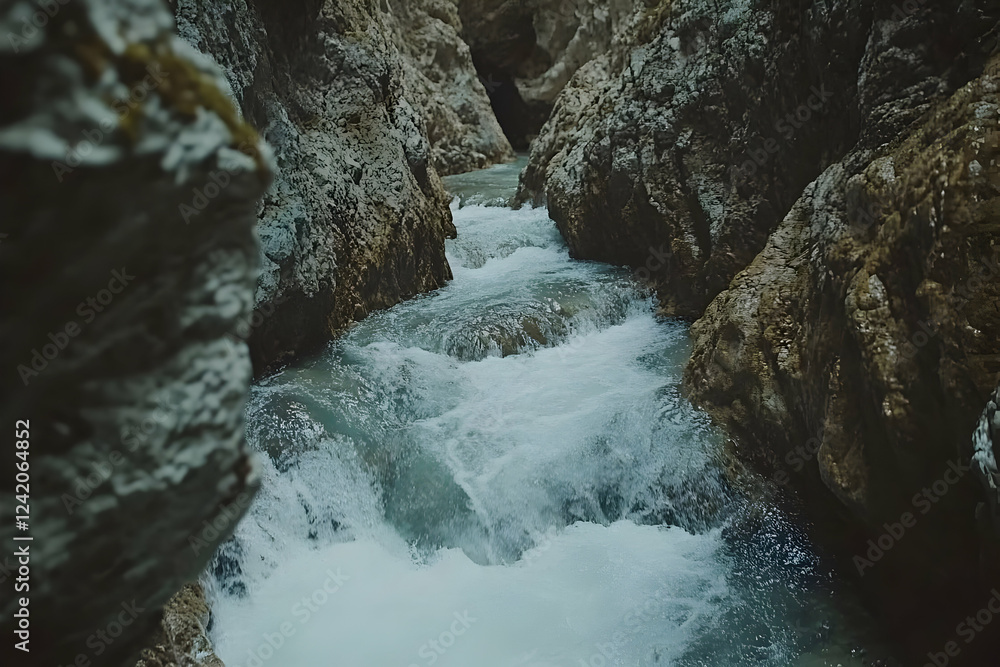Mountain river rapids flowing through gorge Mountain river rapids flowing through gorge