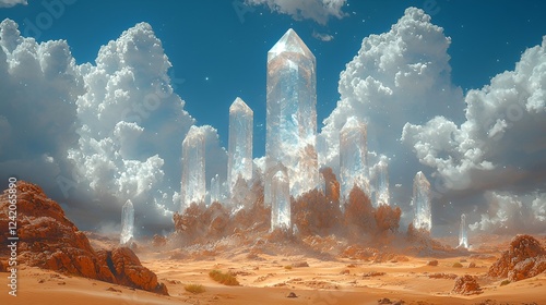 Crystal city desert fantasy landscape, art