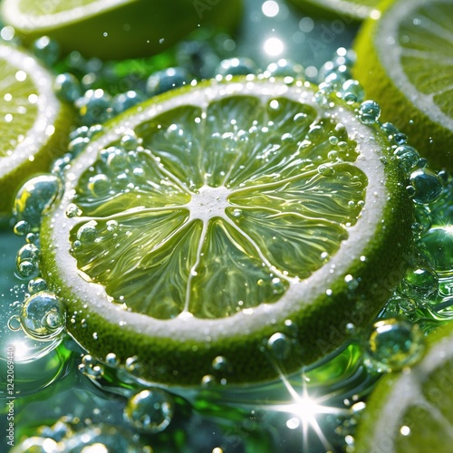 Fresh Lime Slices in Sparkling Water