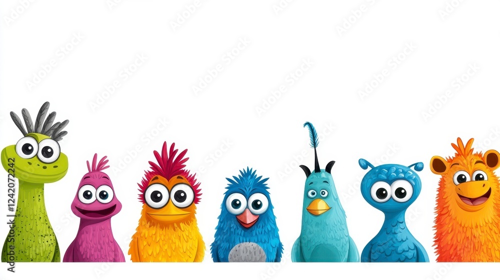 Fototapeta premium Colorful Cartoon Creatures with Big Eyes and Unique Features