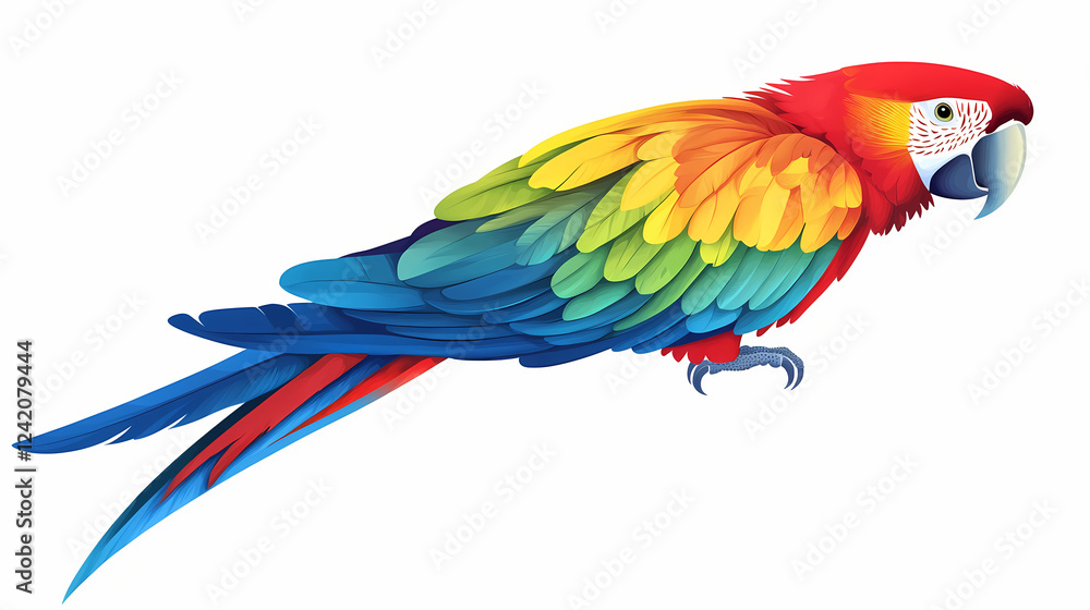 Obraz premium Colorful scarlet macaw parrot in studio setting wildlife photography indoor close-up vibrant feathers animal behavior. Animal Kingdom Inspirations. Illustration