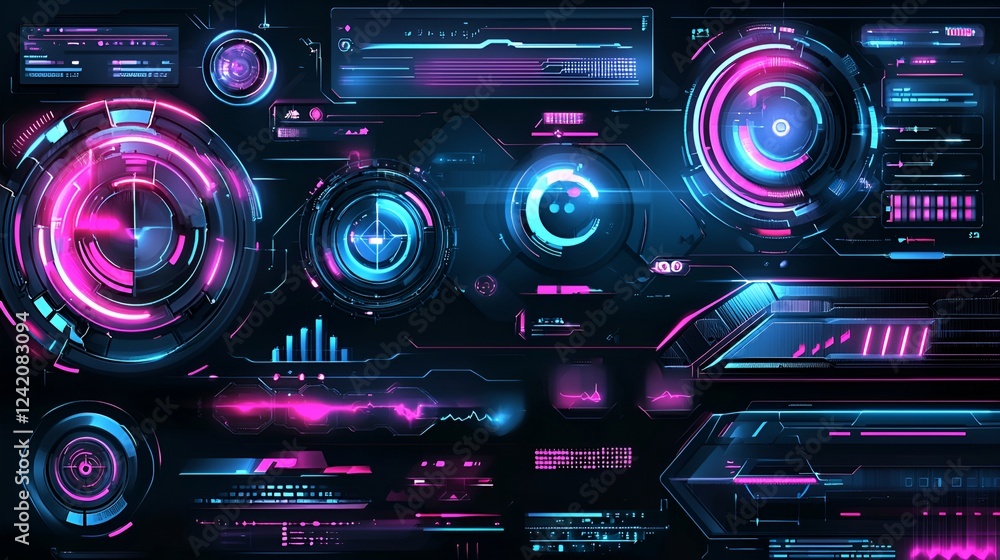 Fototapeta premium Futuristic HUD interface elements; dark background; tech design; website graphics