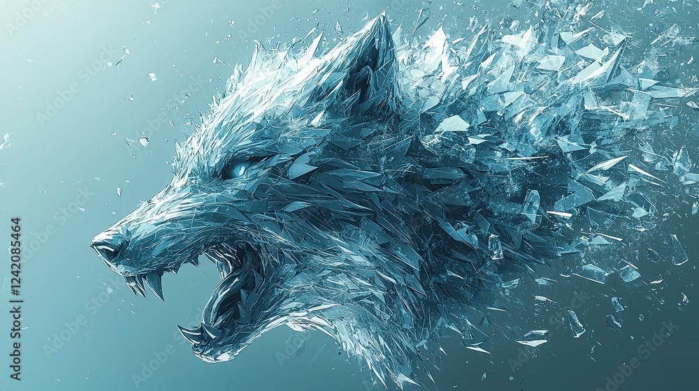 Obraz premium How a wolf emerges from a cloud of shattered ice crystals in a dramatic display of strength and mystique