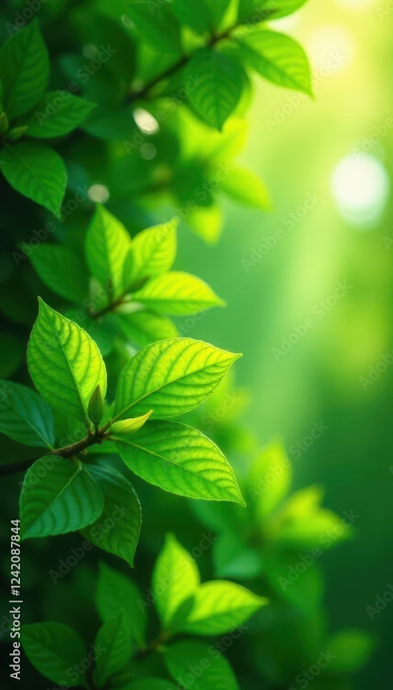 Dense, emerald leaves, vibrant sunlight dappled, outdoor, leaves Dense, emerald leaves, vibrant sunlight dappled, outdoor, leaves