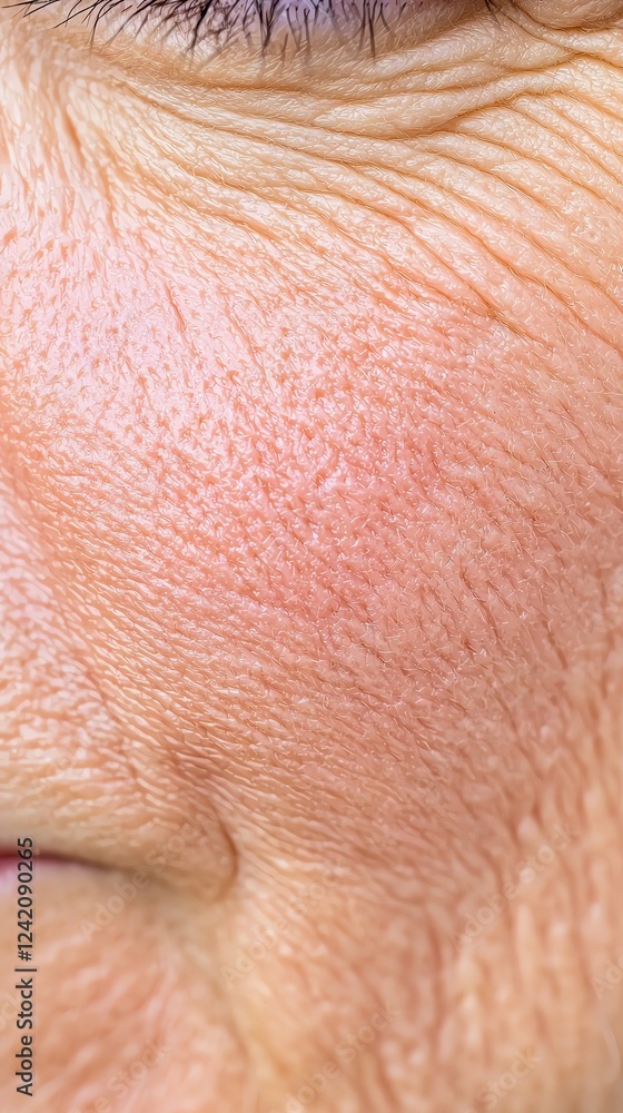 Fototapeta premium Facial skin texture concept. Extreme close-up of mature skin texture, emphasizing the depth of wrinkles and natural imperfections, soft shadows, sharp detail