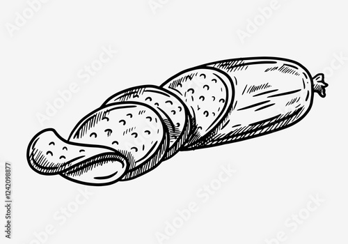 Hand draw vector illustration of sausage, cold cuts, ham, food