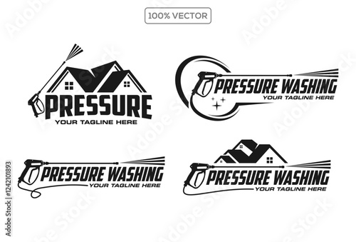 set of pressure car wash logo design template
