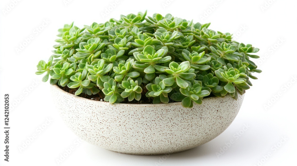 Green succulent in bowl, studio shot, white background, plant decor Green succulent in bowl, studio shot, white background, plant decor