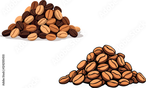 Two piles of roasted coffee beans forming small mountains