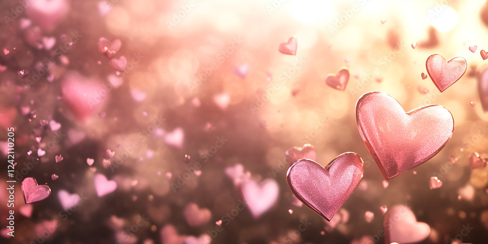 Blush Pink Hearts Glowing Against a Dreamy Light Background Blush Pink Hearts Glowing Against a Dreamy Light Background