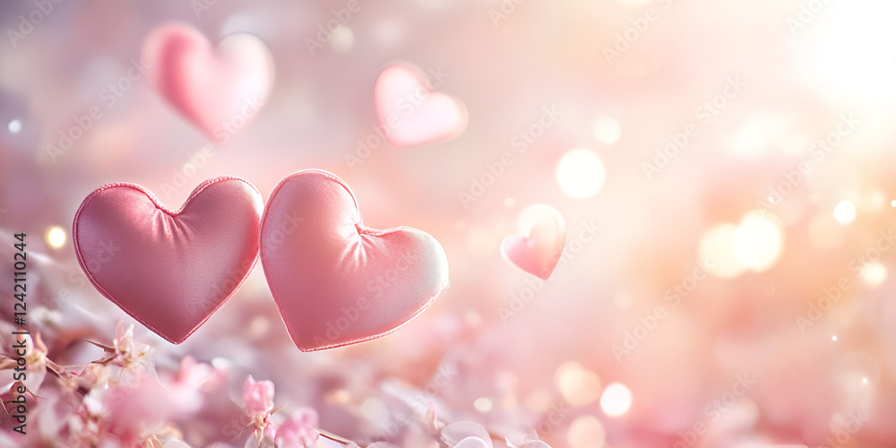 Blush Pink Hearts Glowing Against a Dreamy Light Background Blush Pink Hearts Glowing Against a Dreamy Light Background