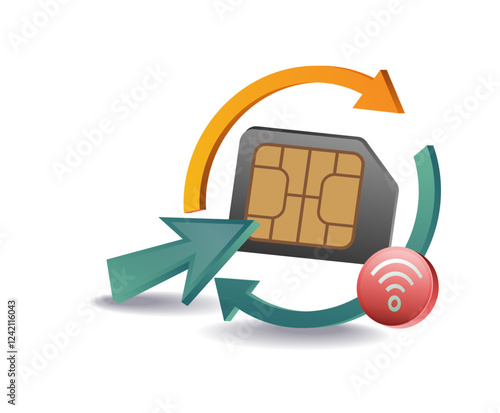 Smartphone chip card network rotation concept illustration