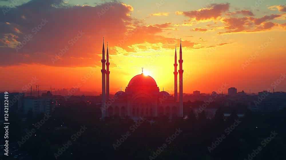 Naklejka premium silhouette of mosque at sunset