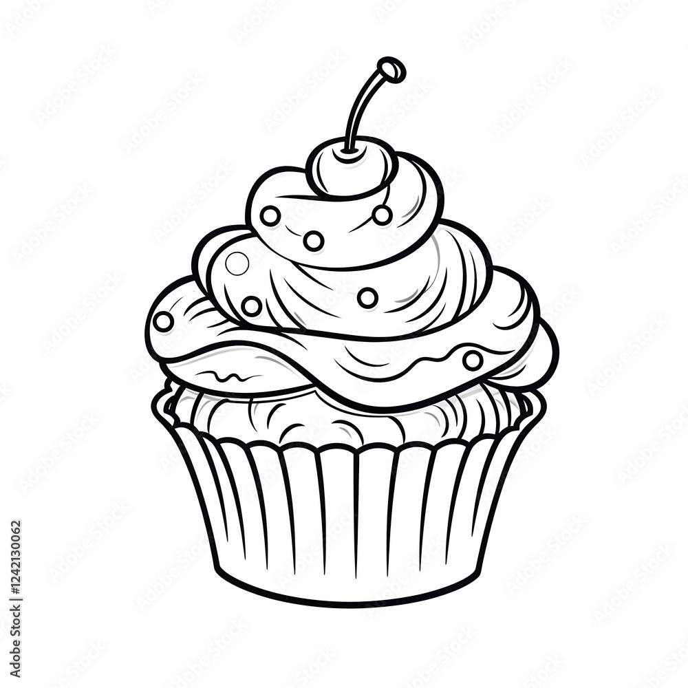 Line Art Drawing of a Cupcake with Cherry Line Art Drawing of a Cupcake with Cherry