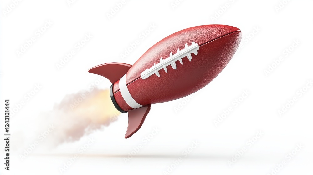 Fototapeta premium Rocket Shaped Football Blasting Off with Flames and Smoke Effect