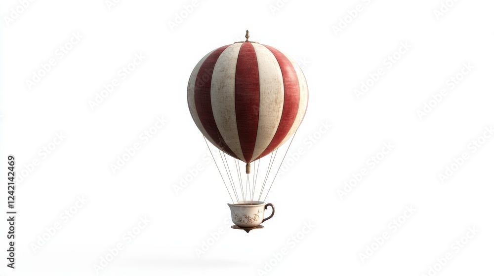 Obraz premium Vintage Hot Air Balloon Designed as a Coffee Cup with Stripes