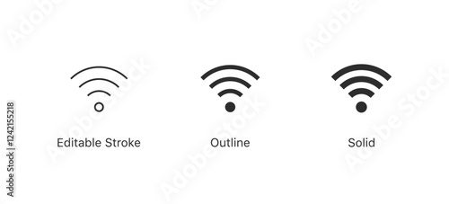 Wireless and wifi icon set in flat style, signal icon symbol internet connection sign in filled, line, outline icon for ui apps and website. Editable stroke