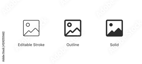 Gallery icon vector set, photo album icon, image picture symbol. Thin line gallery photo outline icons for web and mobile apps. Editable stroke