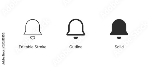Notification bell icon set. Alarm symbol. Ringing bells reminder icon , incoming inbox message sign - Web icons collection set. editable stroke