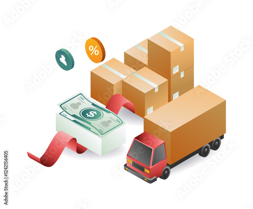 Money supply for sending packages concept illustration