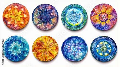 Colorful Circular Art with Abstract Mandala Patterns in Vibrant Hues

