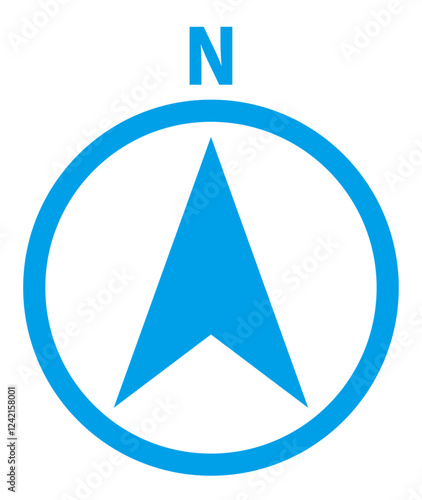 シンプルな方位マークのアイコンのイメージイラスト素材 N文字あり 水色