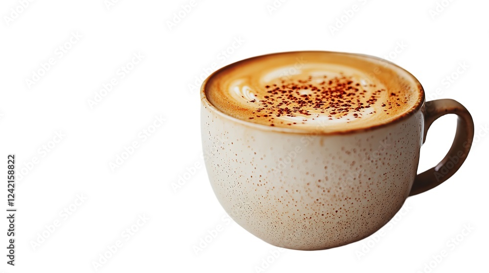 A cup rich coffee with a frothy top, isolated on white background A cup rich coffee with a frothy top, isolated on white background