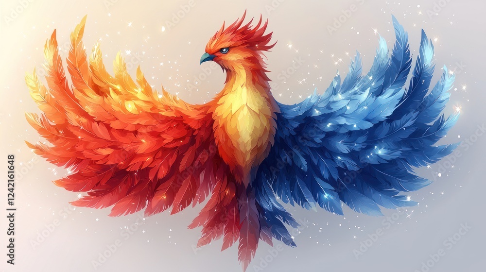 Majestic Phoenix: A Digital Painting of a Mythical Fire and Ice Bird Majestic Phoenix: A Digital Painting of a Mythical Fire and Ice Bird
