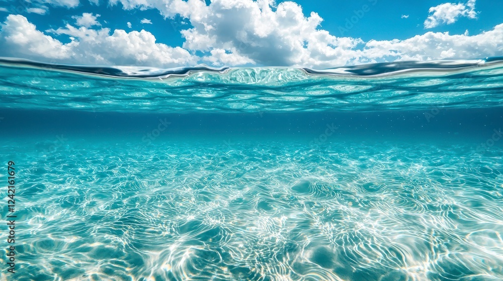 Obraz premium Underwater view of clear blue water with sunlight reflections