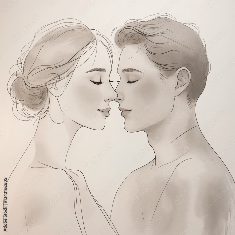 In the shadows of a moonlit night, a monochrome silhouette of a loving couple emerges with tender intimacy In the shadows of a moonlit night, a monochrome silhouette of a loving couple emerges with tender intimacy