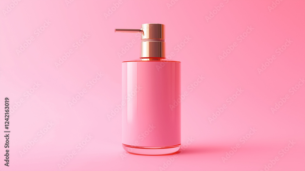 modern dispenser bottle with a pump , on pink background . cream , shampoo , cosmetic , soap , gel modern dispenser bottle with a pump , on pink background . cream , shampoo , cosmetic , soap , gel