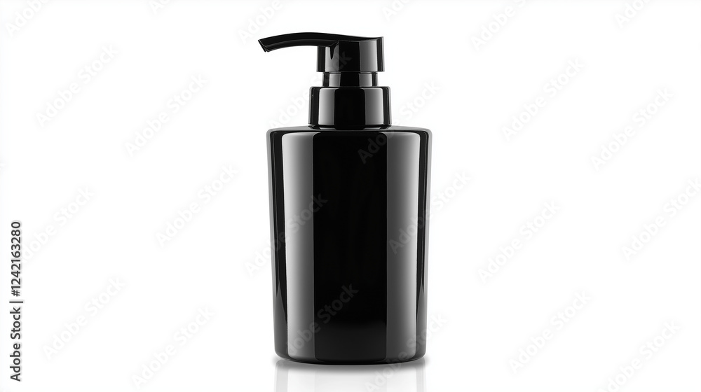 Obraz premium modern dispenser black bottle with a pump , on white background . cream , shampoo , cosmetic , soap , gel