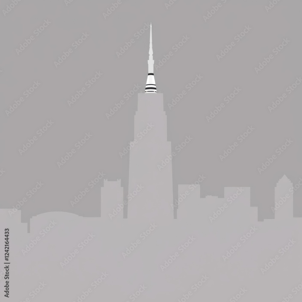 Fototapeta premium Skyline of a modern hypothetical city - concept with black lines on white background skyline silhouette 