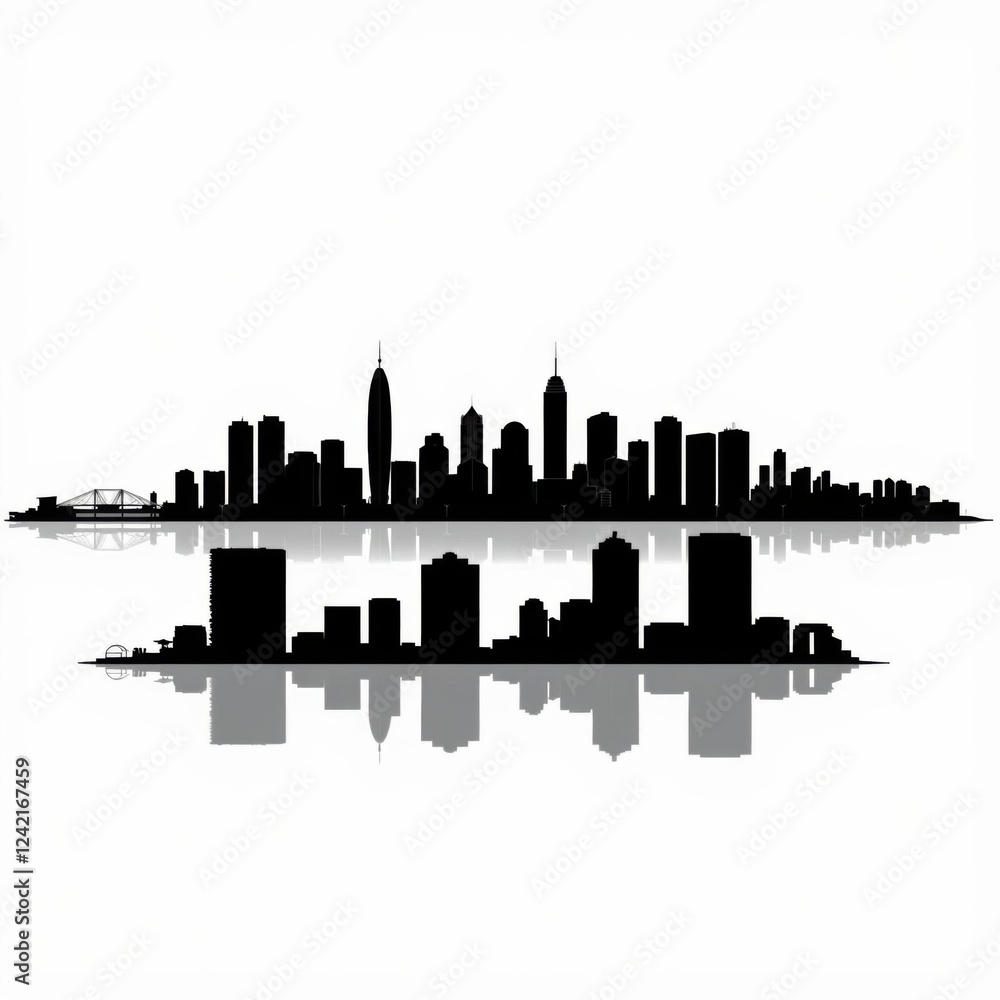 Obraz premium Abstract skyline wallpaper black and white shapes with cyan color accents and dramatic contrasts background skyline silhouette 