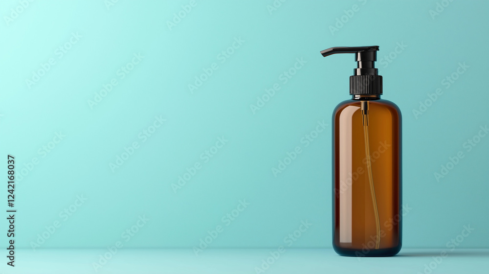 Obraz premium modern dispenser bottle with a pump , on blue background . cream , shampoo , cosmetic , soap , gel