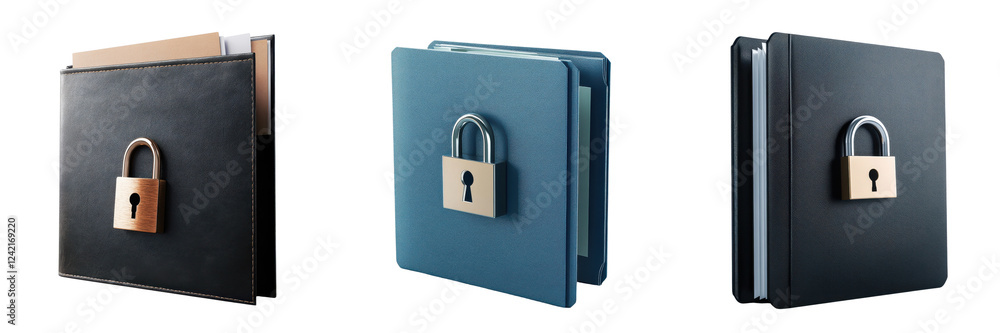A Set of Closed File Folder with Digital Lock Icon and Padlock Isolated on Transparent Background A Set of Closed File Folder with Digital Lock Icon and Padlock Isolated on Transparent Background