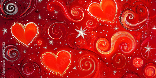 Wallpaper Mural Bright Red Hearts with Romantic Swirls and Sparkling Effects for Love Design Torontodigital.ca