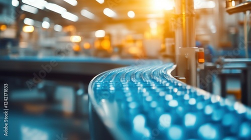 Wallpaper Mural Industrial Conveyor Belt with Bottles in Bright Factory Setting Torontodigital.ca