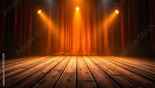 Wallpaper Mural Empty Stage With Orange Spotlights And Red Curtains Torontodigital.ca