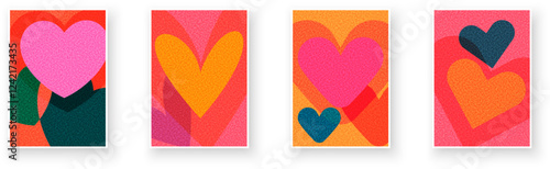 Overlapping vibrant heart shapes in bold colors create a playful and romantic vector illustration for designs.