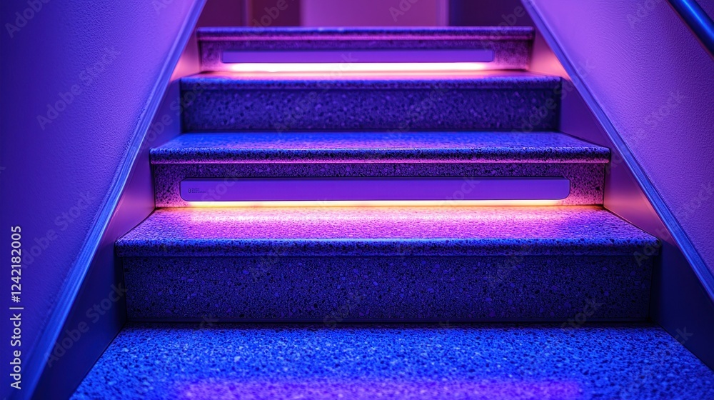 Illuminated stairway, purple, indoor, modern building, night, design