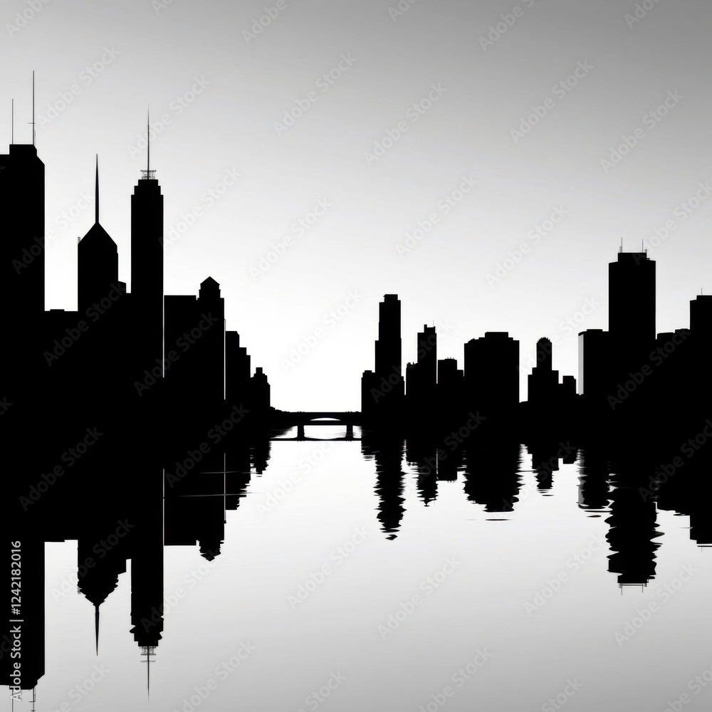 Obraz premium Sunset cityscape skyline silhouette 