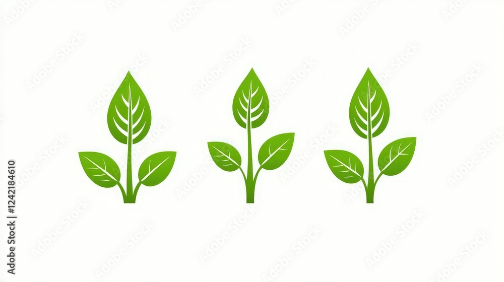 Three stylized green plants with leaves, representing nature, growth, or sustainability, set against a clean white background. Three stylized green plants with leaves, representing nature, growth, or sustainability, set against a clean white background.