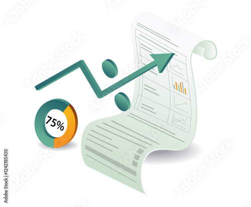 Business financial data analysis percentage sheet paper