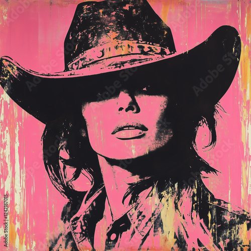 retro cowgirl western art rodeo design pink