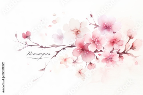 Soft floral shop logo featuring cherry blossoms in a watercolor illustration with dreamy lighting on a white background