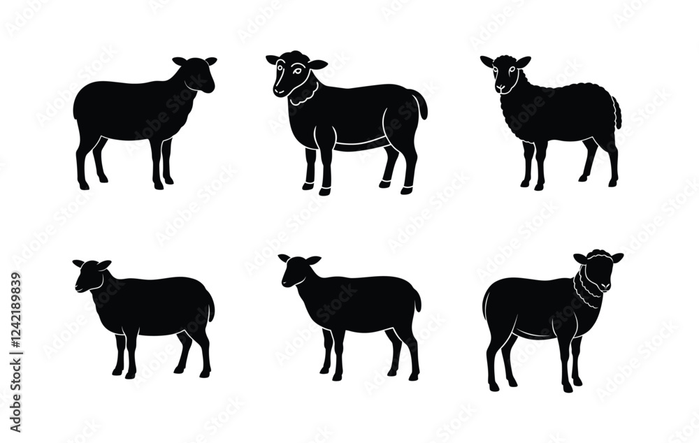 Fototapeta premium Simple Black Sheep Silhouettes for Design Elements