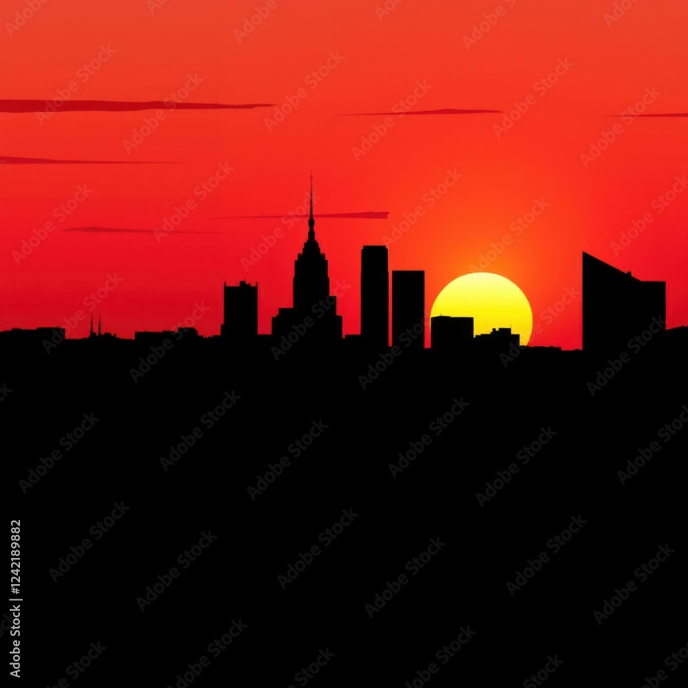 Naklejka premium Cityscape with watercolor effect skyline silhouette 